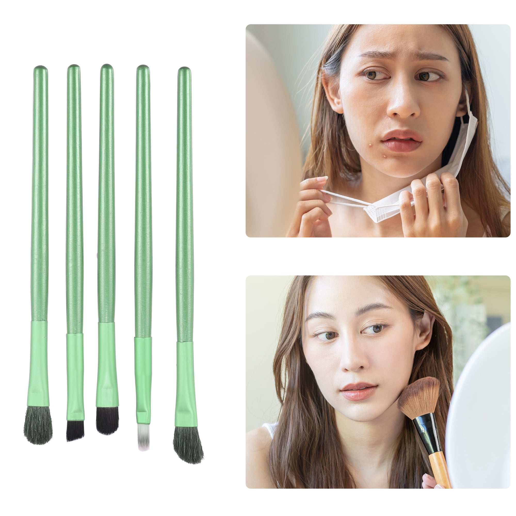 Unique Bargains 5 Pcs Makeup Brush Set for Vacation Green