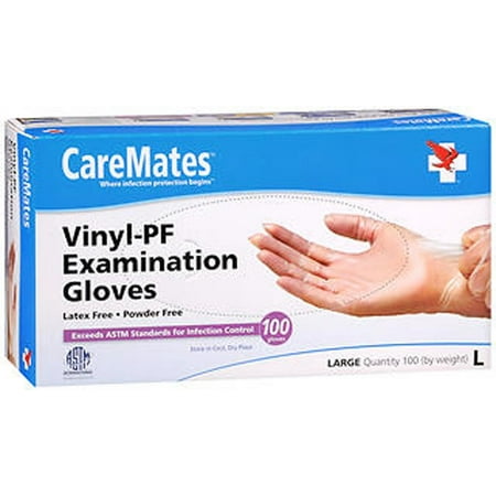 CareMates Vinyl-PF Examination Gloves, Large, 100 Count