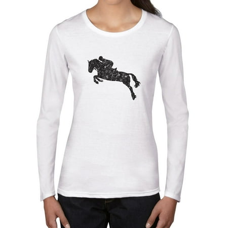 Long Sleeve Riding Shirt - Horseback Riding Show Jumping Equestrian Silhouette Women's Long Sleeve T-Shirt