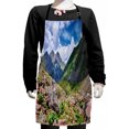 thumbnail image 1 of Landscape Kids Apron, Mountains Wild Rhubarb Natural View Eastern Siberia Scenic Scenery Cloudy Sky, Boys Girls Apron Bib with Adjustable Ties for Cooking Baking Painting, Multicolor, by Ambesonne, 1 of 2