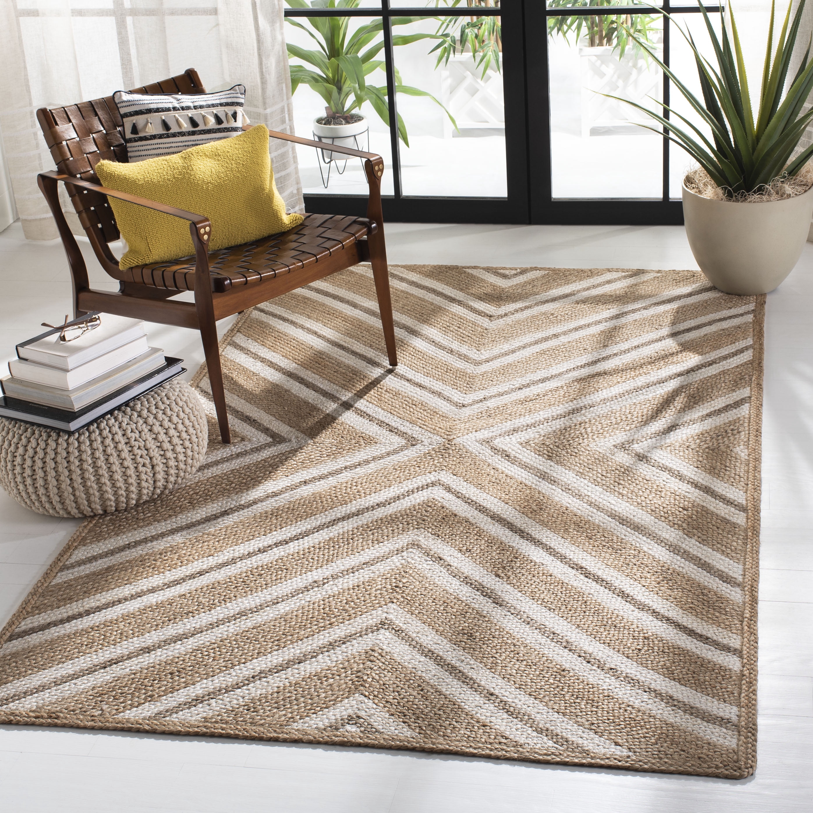 SAFAVIEH Natural Fiber Dudley Geometric Area Rug, Natural/Ivory, 6' x 9'