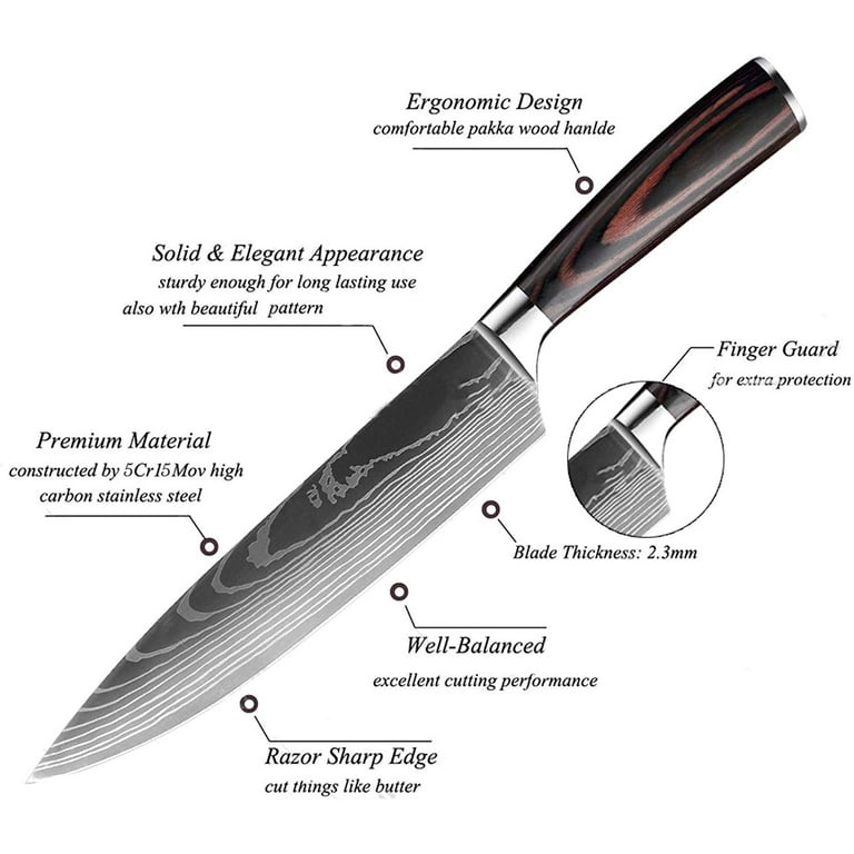 Kitchen Knife Set Sharpener Block Damascus Laser Stainless Steel Chef  Cleaver