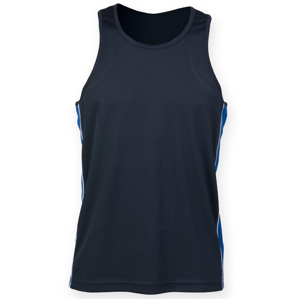 Finden & Hales - Camiseta de deporte sin mangas Transpirable Modelo Performance Hombre caballero (Azul marino/Azul real/ Blanco)