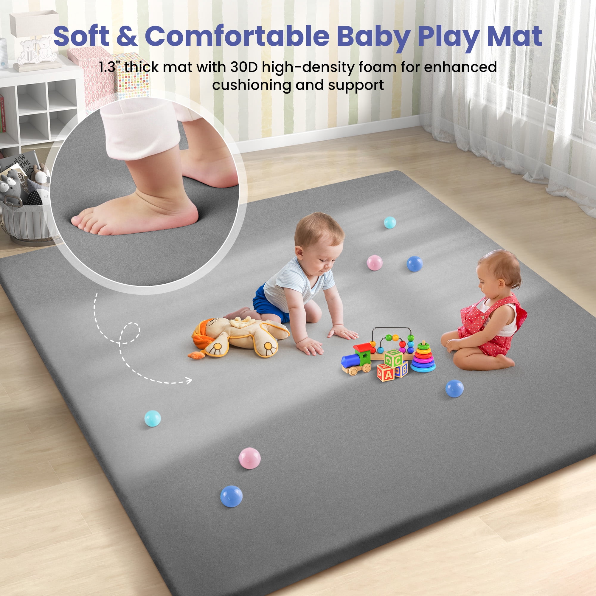 babyeap Baby Play Mat,50"x50" Playpen Mat,1.3" Extra Thick Crawling Mat for Floor Cushion,Removable Washable Cover Playmat for Babies Toddlers Infant,Gray