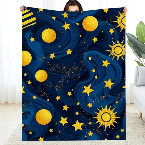 RKSupls Celestial Sun Moon Star Wave Soft Flannel Throw Blanket, Lightweight Fuzzy Warm Cozy Blanket for Couch Bed Home Travel Decor