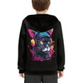 thumbnail image 4 of Xoenoiee Kids Pullover Hoodies Cosy Hooded Sweatshirt with Front Kangaroo Pocket Fall Winter Long Sleeve Tops for Travel Workout Party, Watercolor Music Cat Print, M, 4 of 7