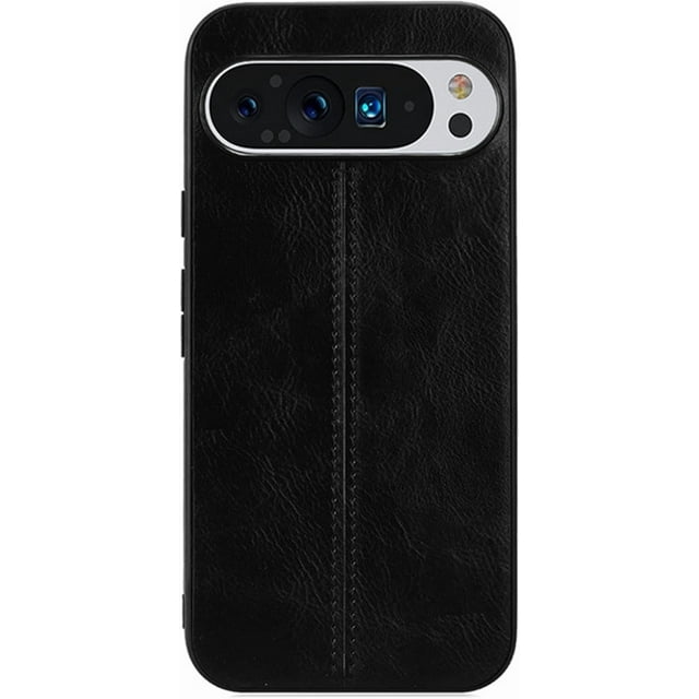 KOMI Leather Case for Google Pixel 9 Pro/Google Pixel 9, Lightweight And Thin Phone Cover Shockproof Minimalist Protective Case, Black