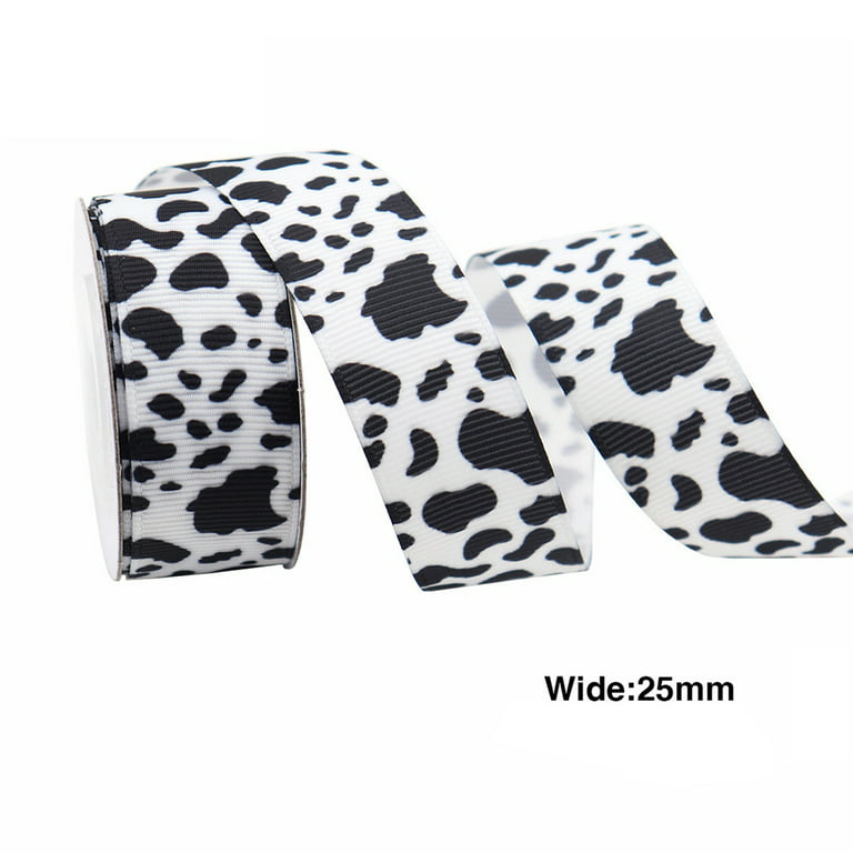 2Rolls 10 Yards Cow Print Ribbons for Crafts,White Black Cow Print Ribbon  Cow Print Edge Ribbon Cow Spot Pattern Ornaments Fabric Ribbons for DIY