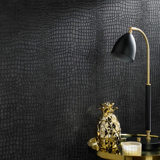 Graham & Brown  Vinyl Crocodile Grey/Black Wallpaper - 20.5 X 396