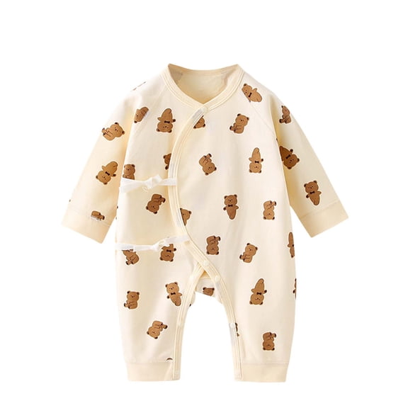 Mikilon Babys Side Tied Rompers Adorable Graphic Print Round Neck Long Sleeve and Long Pants Rompers Comfortable Spring and Fall Rompers ,Size 0 Month-6 Months