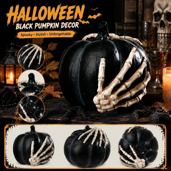 THOPBPRK Black Halloween Pumpkin Decoration for Home, Gothic Table Centerpiece Decor, Fall Figurine for Party and Seasonal Indoor Display
