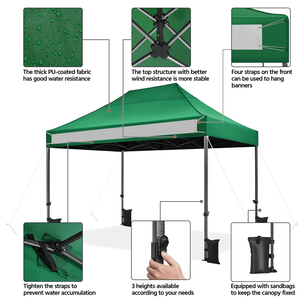 Renwick Pop Up Commercial Canopy Tent with Roller Bag, Dark Green