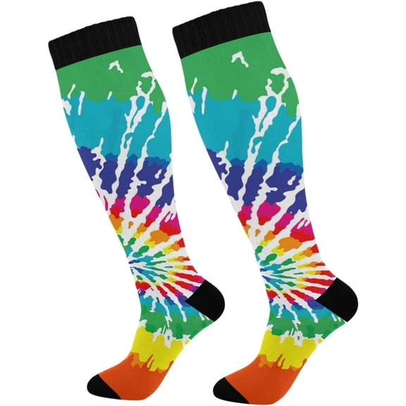 GZHJMY Tie Dye Compression Socks, Women Men Long Stocking (20-30mmHg), Travel Knee High Stockings for Athletic Sports,Running,Cycling,Nursing