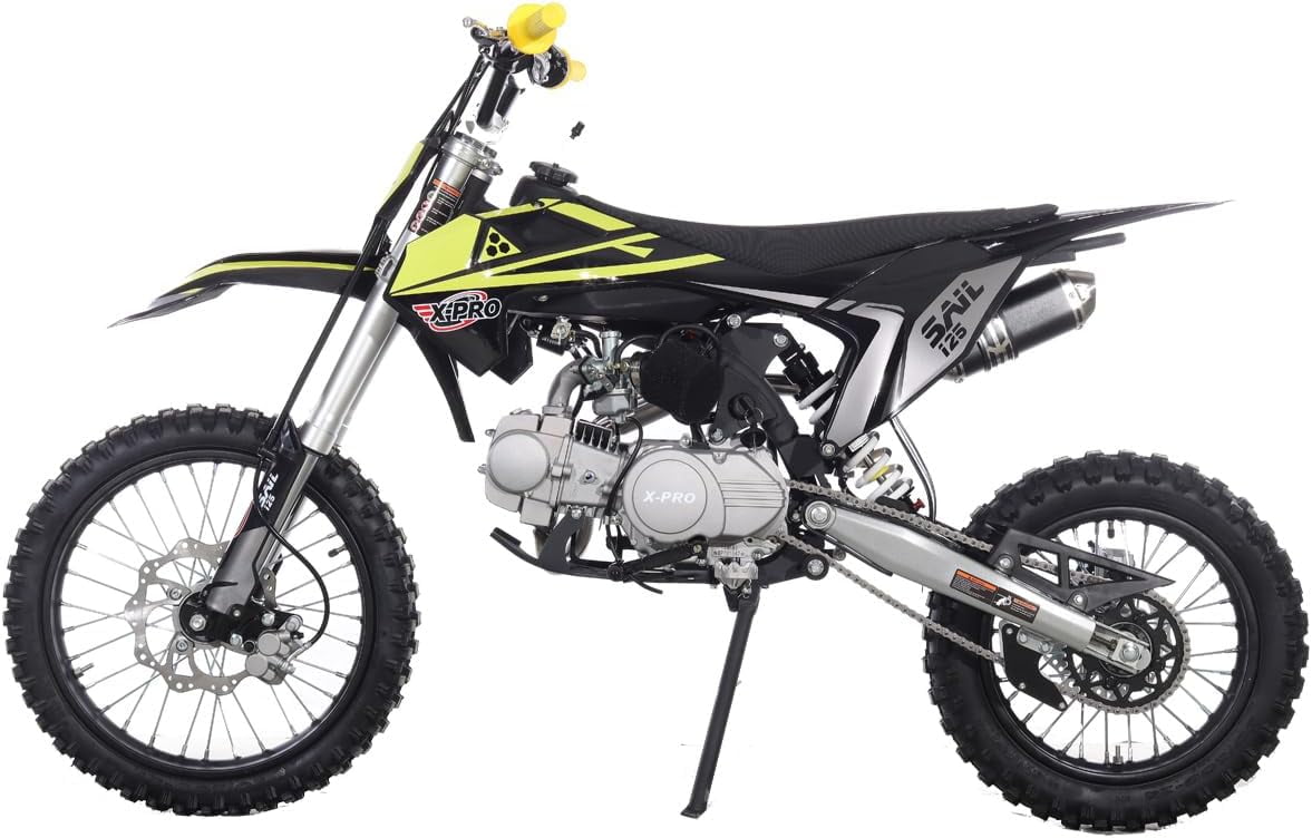 X-Pro Brand New Sail 125cc Dirt Bike with 4-Speed Manual Transmission Kick Start, Big 17"/14" Tires!