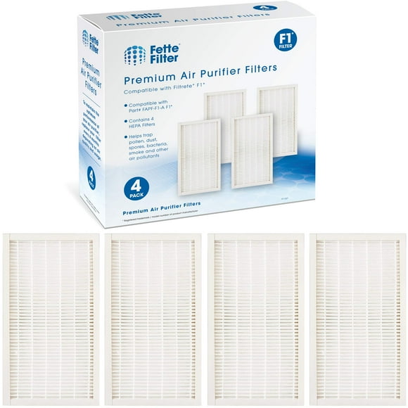 Fette Filter - 4 Premium Allergen Reduction True HEPA Filters Compatible with 3M Filtrete F1. Compare to Part # FAPF-F1-A F1 for Purifier FAP-C01-F1 & FAP-T02-F1.