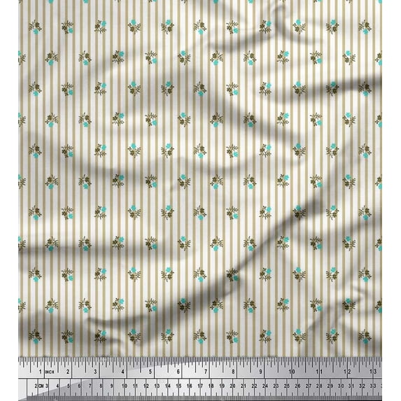 Soimoi Rayon Fabric Stripe & Floral Shirting Printed Craft Fabric by The Yard 56 Inch Wide