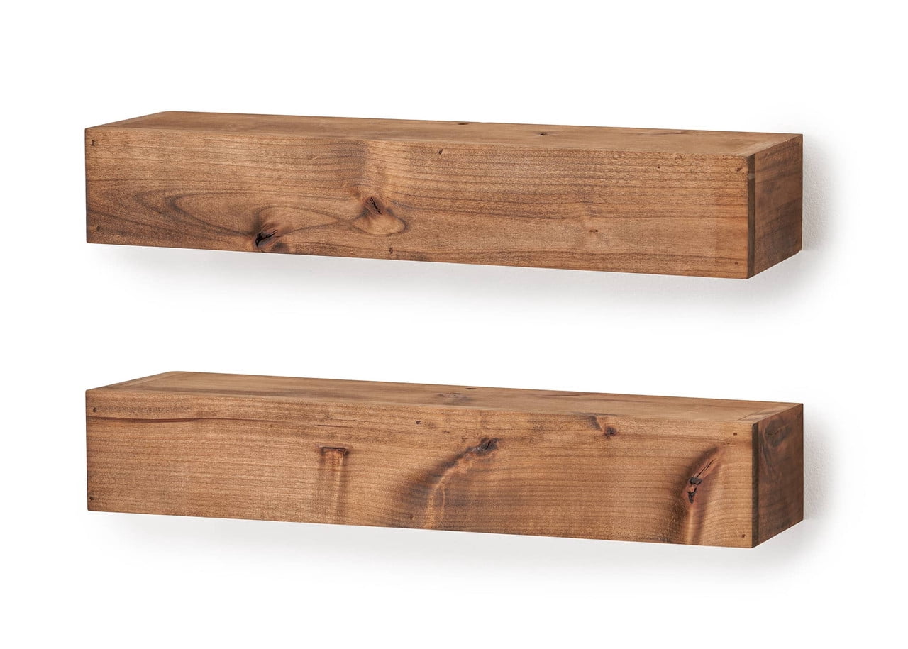 Drakestone Designs Farmhouse Floating Shelf, 24 inch - Walnut Finish (Set of 2)