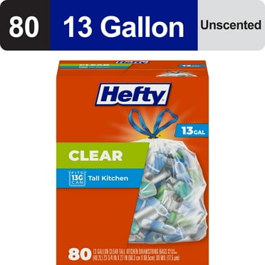 Hefty Clear Trash Bags, Clear, 13 gallon, 80 Count