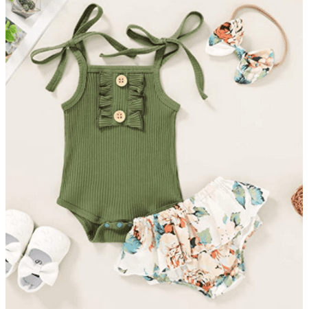 

Pudcoco Baby Girl’s Suspender Jumpsuit and Flower Shorts with Headband
