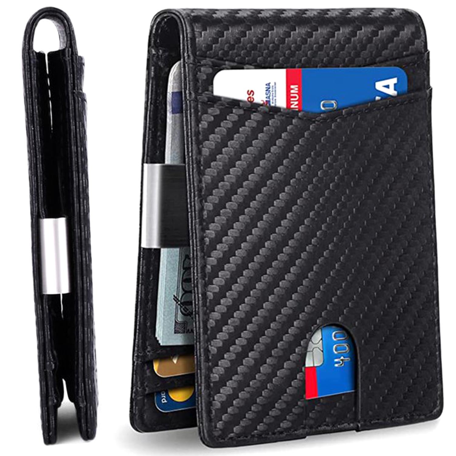 HKEEY Slim Wallets, Minimalist Larger Capacity Wallets for Men, Front Pocket RFID Blocking Wallet with 12 Card Slots, Stylish Bifold Wallet, Genuine Leather Credit Card Holder Gifts