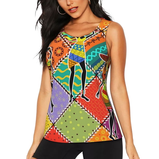 Balery Dancing African Womans Camiseta sin mangas estampada ligera para mujer, tops de entrenamiento sin mangas, camisetas de yoga transpirables de secado rápido.-X-Large