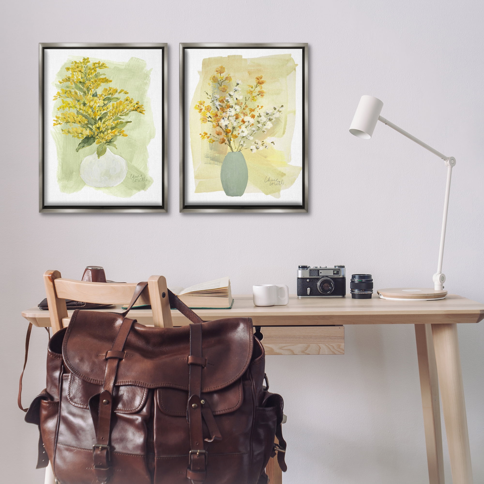 Stupell Industries Yellow Wildflowers in Bloom Floral & Botanical Painting Gray Floater Framed Canvas Art Print Wall Art, 21 x 31, Set of 2