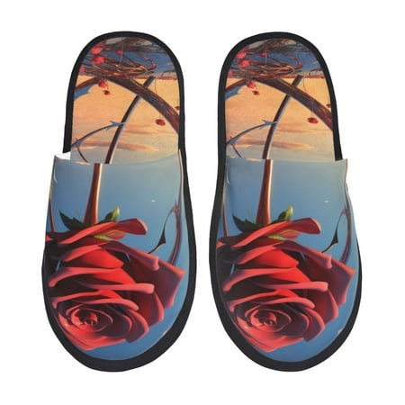 Balery Sunset Rose Elegance Slient Indoor Furry Fleece Comfort House Shoes Soft Non-Slip Home Shoes Cotton slippers House Slippers-- Medium
