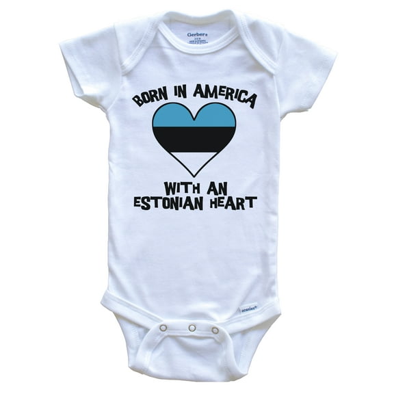 Born In America With An Estonian Heart Baby Bodysuit Estonia Flag Baby Bodysuit, 0-3 Months White