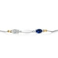thumbnail image 2 of Gem Stone King 925 Silver and 10K Yellow Gold Lab Grown Diamond and Blue Created Sapphire Bracelet for Women | 1.04 Cttw | Gemstone April Birthstone | Oval 6X4MM | Fully Adjustable 9", 2 of 4