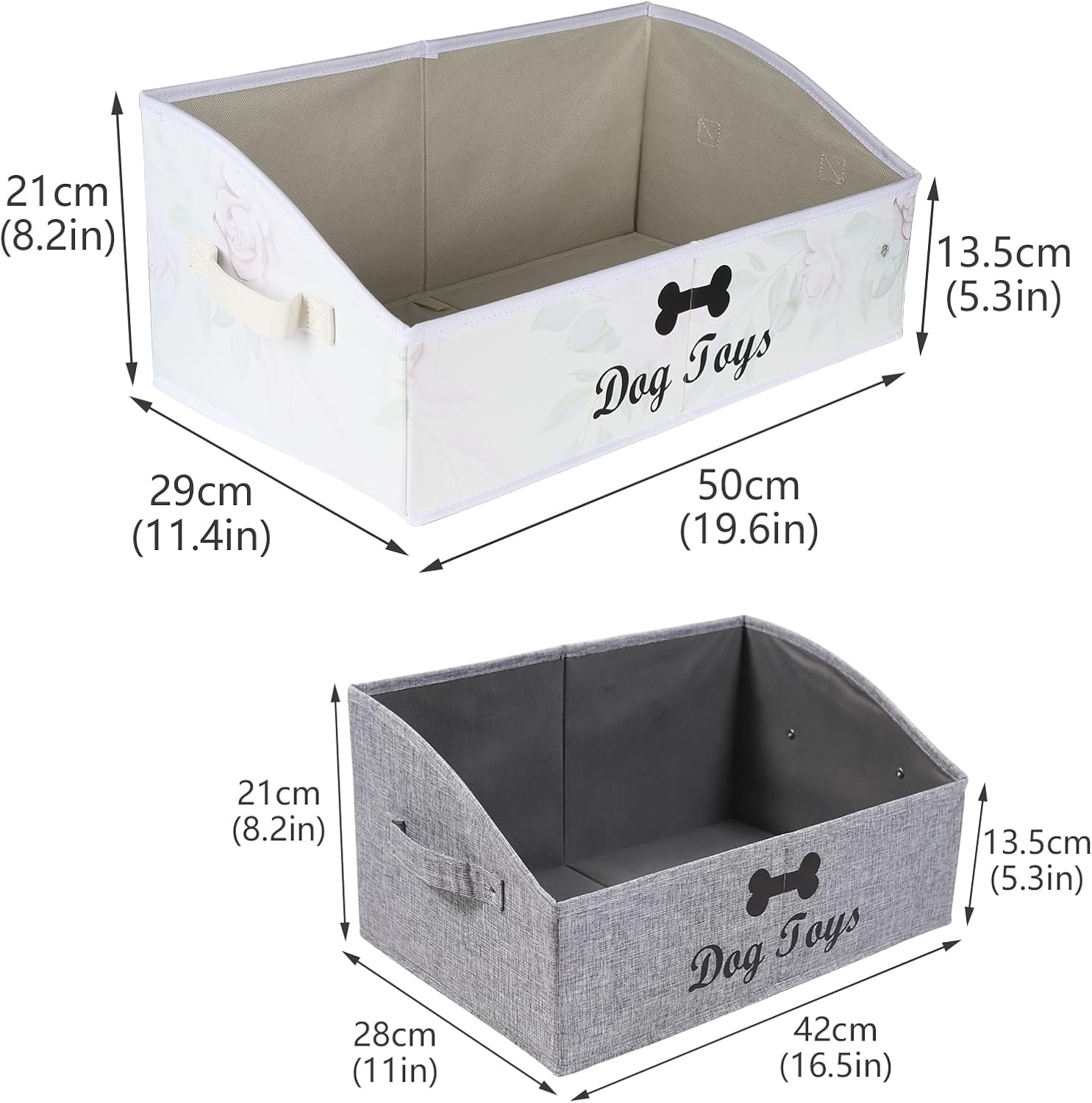 Brabtod 2-Pack Collapsible Dog Toy Basket with Handle, Fabric Trapezoid Storage for Pet Toys Blankets & Accessories, Gray & Beige Set