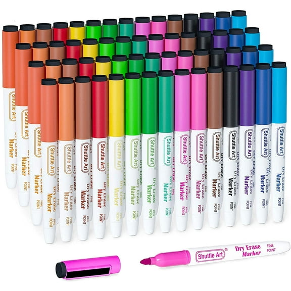 Dry Erase Markers, Shuttle Art 60 Bulk Pack 15 Colors Magnetic Whiteboard Markers with Erase, Fine Point Dry Erase Markers Perfect for Writing on Whiteboards, Glass, Mirror for Office
