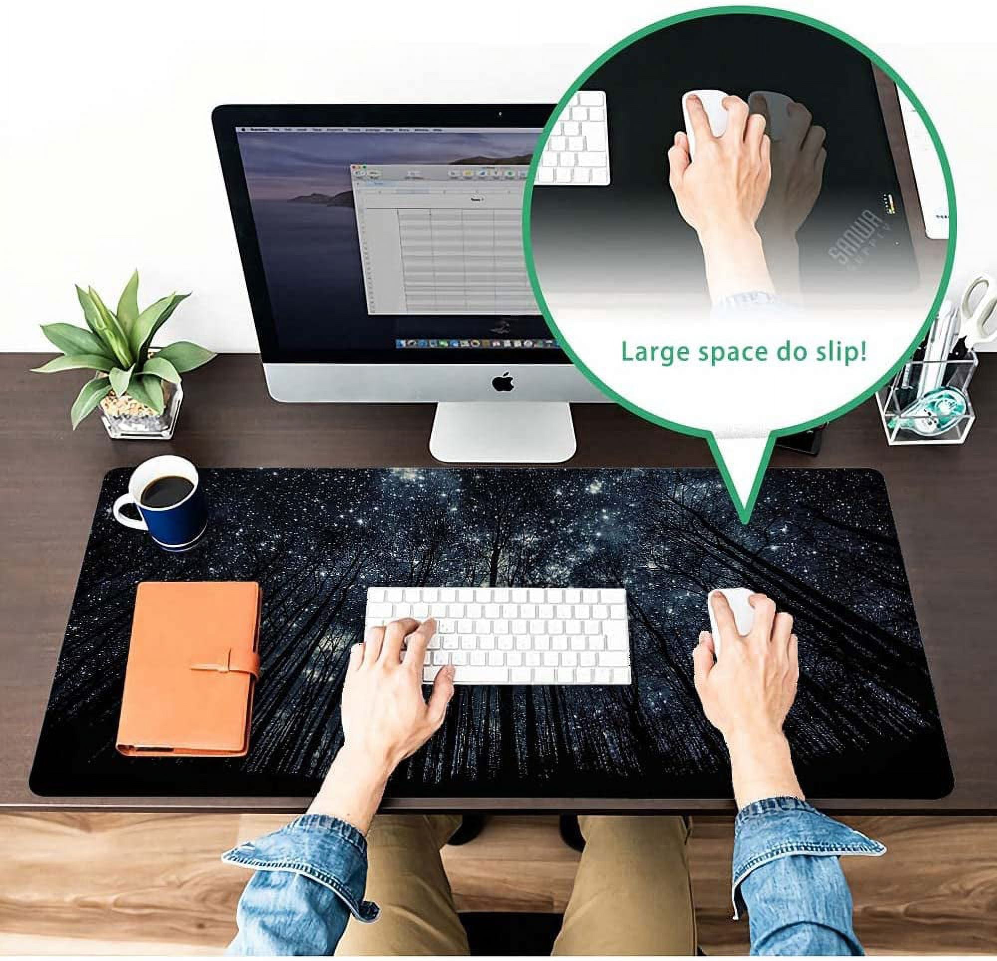 Large Mouse Pad 31.4 x 15.7inches 3mm XXL Extended Gaming Mouse Pad Mat with Non-Slip Base Stitched Mousepad for Computer,Office,Keyboard and Laptop-Starry Sky in The Forest，Waterproof Desk Mat