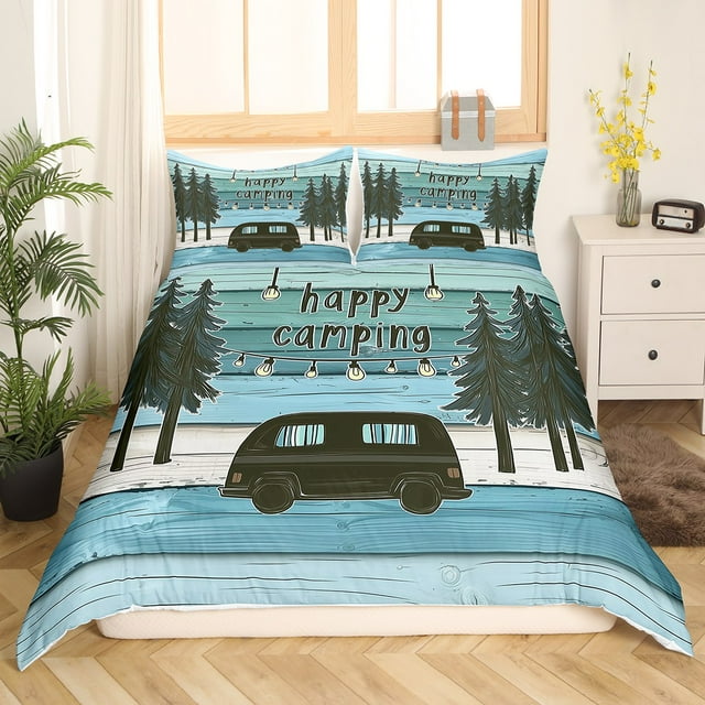 Erosebridal Kids Camper Comforter Cover Twin, Rustic Farmhouse Bedding Twin Size, RV Car Decor, 2-Piece(No Comforter)