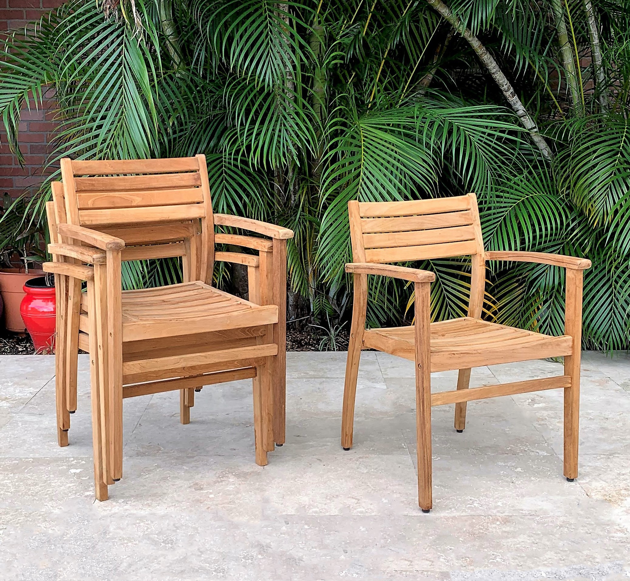 Clanfield Teak Wood 5-Piece Patio Dining Set with Stacking Armchairs - image 2 of 3