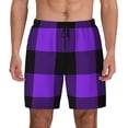 thumbnail image 3 of Uemuo Purple Buffalo Plaid Pattern Mens Swim Trunks Quick Dry Board Shorts with Mesh Lining, Stretch Beach Shorts Quick Dry No-Chafing Board Shorts-Medium, 3 of 9