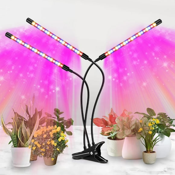 LED Grow Light, 3 Heads Red Blue White Full Spectrum Plant Light with Clamp for Indoor Plants & Seed Starting, 10-Level Dimmable, Auto On Off, Timing 4 9 12Hrs red blue white -