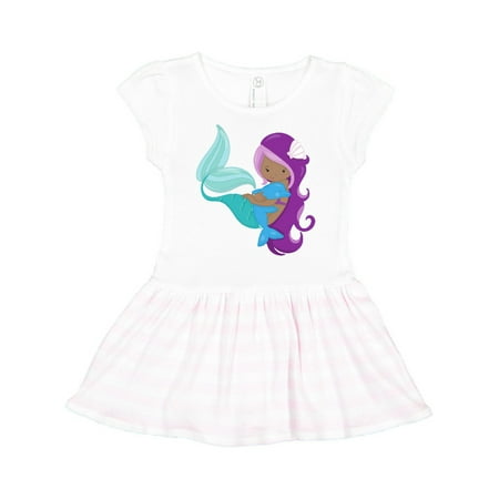 

Inktastic African American Mermaid With Purple Hair Dolphin Gift Toddler Girl Dress