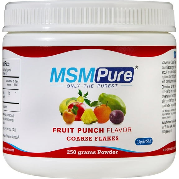 Kala Health MSMPure Fruit Punch Flavored Coarse MSM Powder Flakes ñ US-Made MSM for Joint Health, Skin Appearance, and Hair & Nail Support ñ 8.8 oz, Organic Sulfur