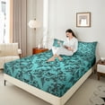 thumbnail image 4 of Manfei Victorian Damask Bed Sheets, Black Cyan Bohemian King Sheets, Halloween Sugar Skull Sheet Set, Luxury Bedroom Decor 4-Piece, 4 of 7