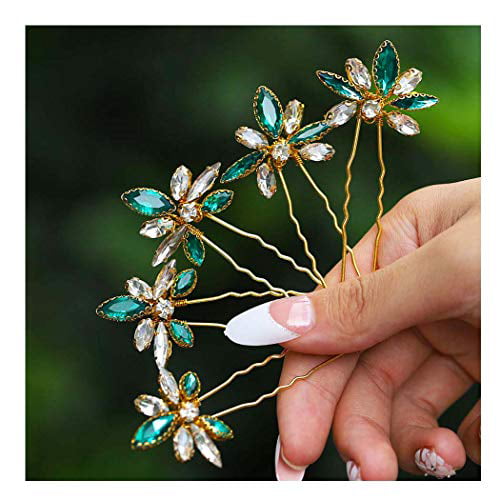 USA Vintage Bobby Pin Hairpin Rhinestone Crystal Jeweled Elegant Unique GREEN 
