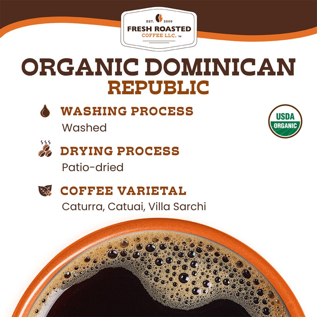 Fresh Roasted Coffee, Organic Dominican Republic Coffee, Medium Roast, Whole Bean, 80 oz 5 lbs
