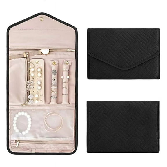 Foldable Jewelry Case Roll Travel Jewelry Organizer Portable Earring Storage Bag