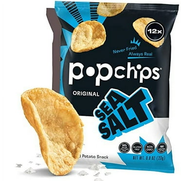 Popchips Potato Chips, Sea Salt, Gluten Free, Single Serve 0.8 oz Bags (Pack of 12)