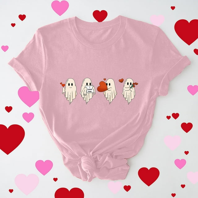 Cadeau de Saint-Valentin pour Femmes, T-shirt Décontracté à Manches Courtes et Col Rond avec Imprimé Arbre de Noël