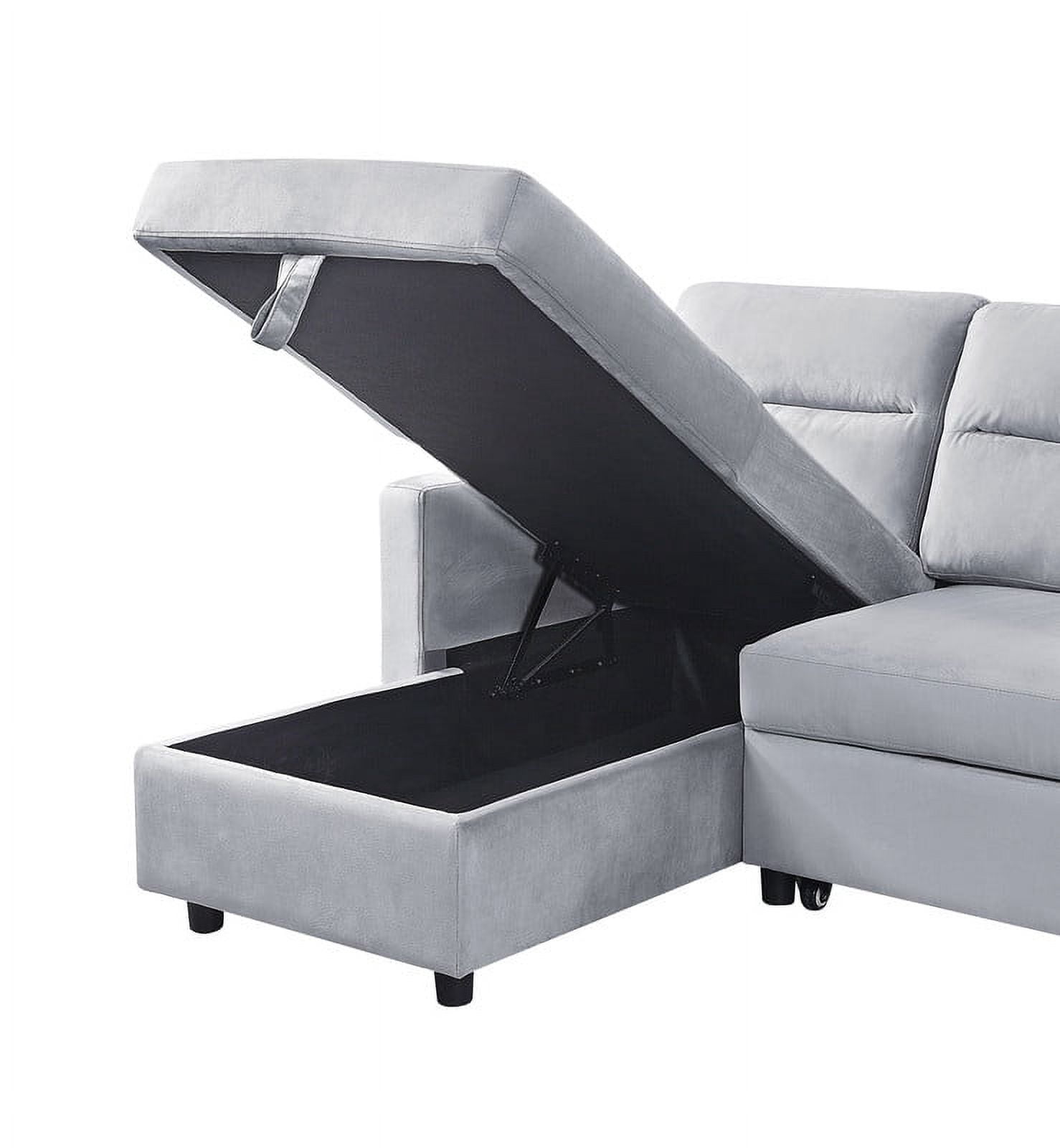 Howcool 82" Reversible Sleeper Sectional Sofa, L-Shaped Pull Out Couch with Storage Chaise & Side Pocket, Velvet Sofa Bed for Living Room, Light Gray