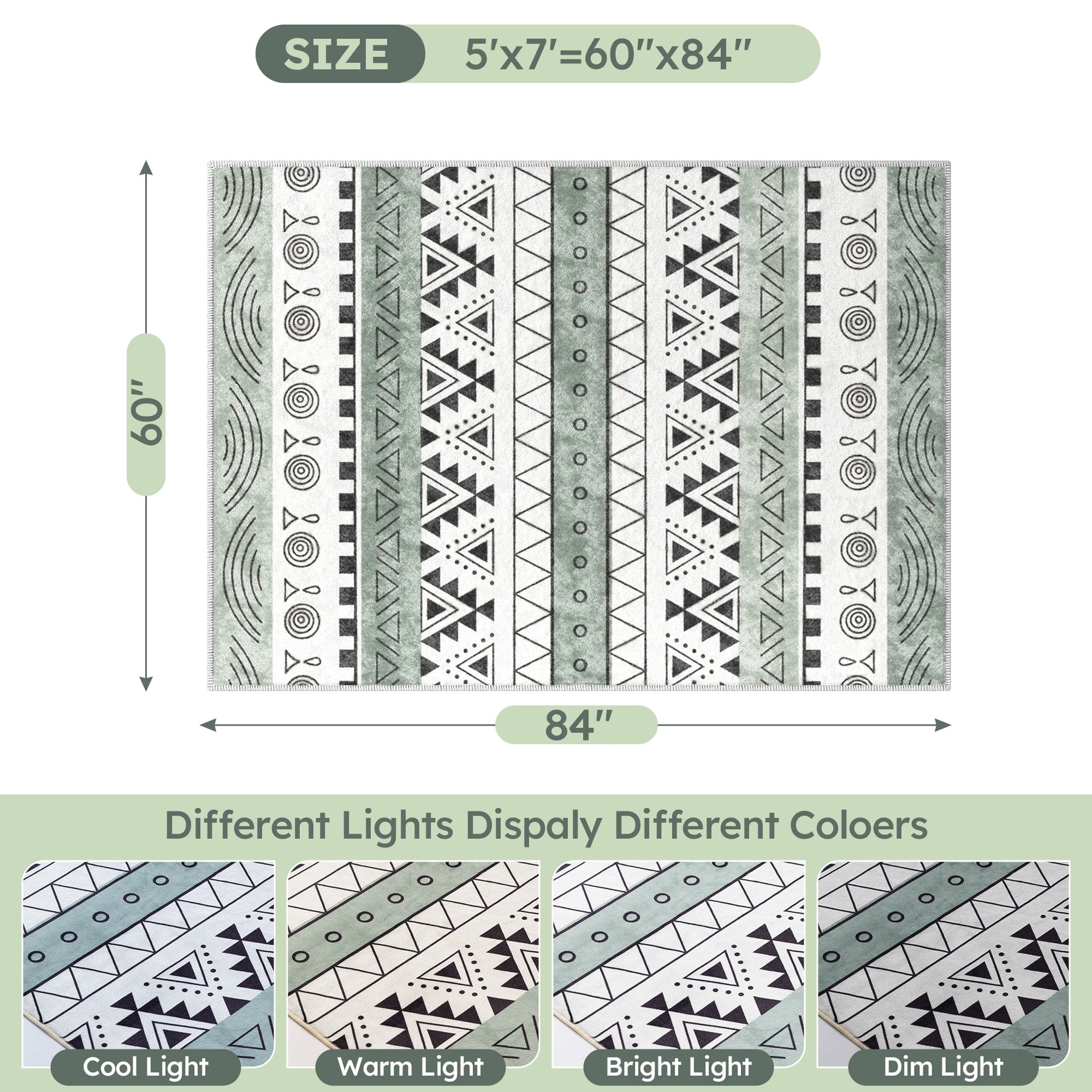 EnHomee Area Rug for Living Room 5x7 Area Rugs for Bedroom Machine Washable Area Rug,Green