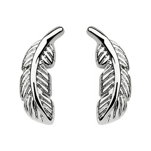 iJewelry2 Silver Tone Polished Stainless Steel Feather Shaped Stud Earrings