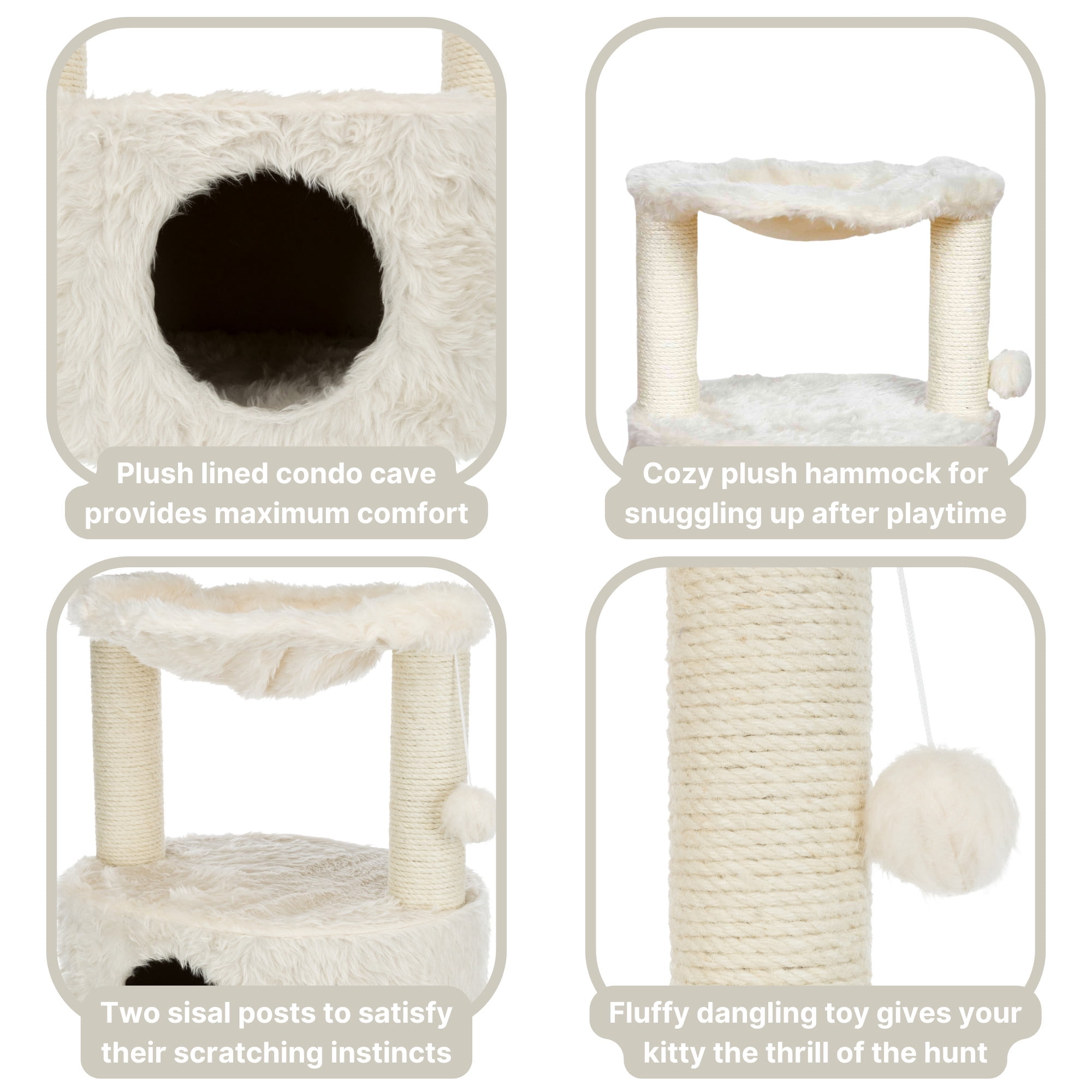 TRIXIE Baza Grande Plush & Sisal 24" Cat Tree, Cat Condo and Hammock, Cat Toy, Cream