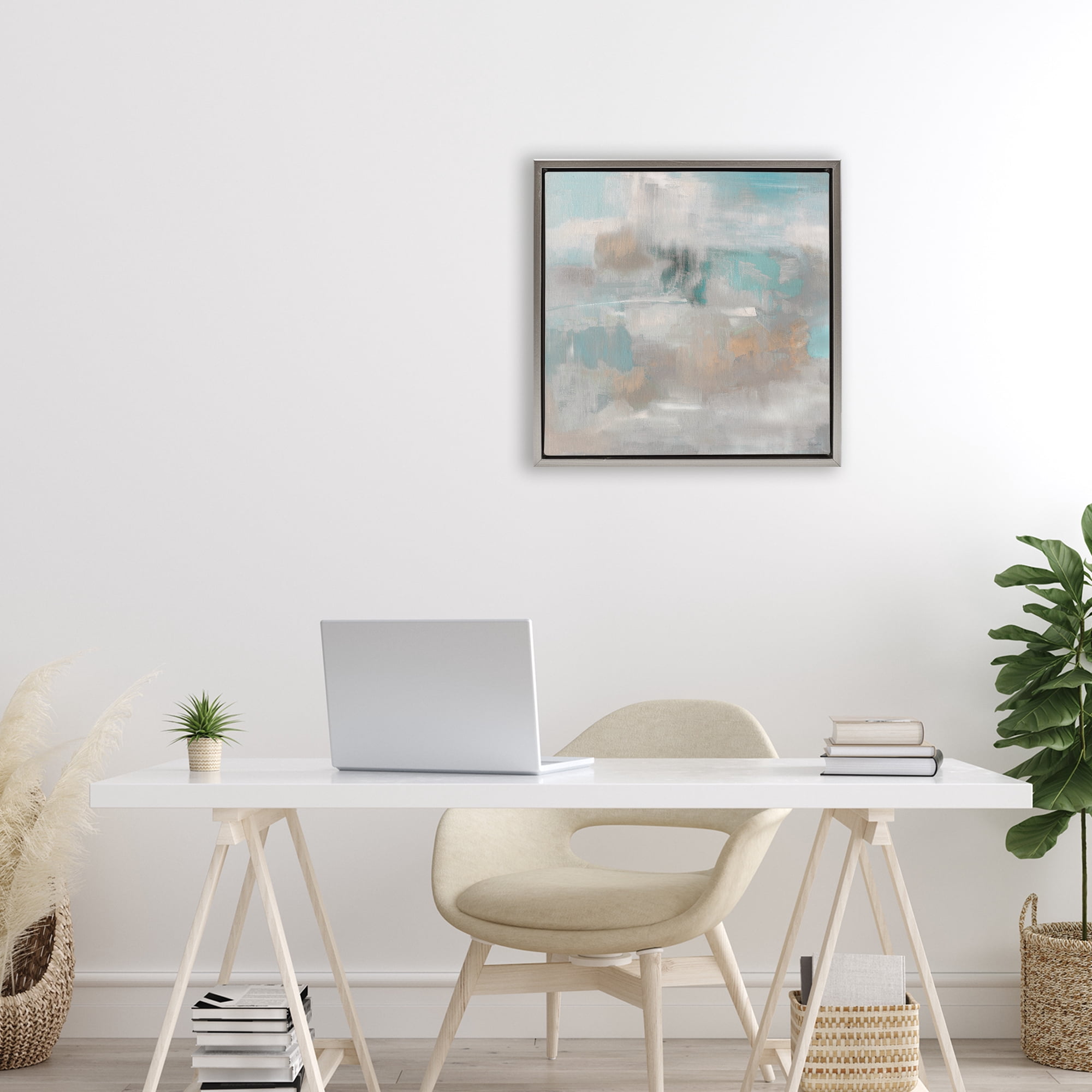 Stupell Industries Serene Soft Abstract Study Gray Framed Floater Canvas Wall Art, design by Sally Swatland