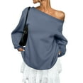 thumbnail image 2 of Womens Off Shoulder Sweatshirts Oversized Fit Long Sleeve Cotton Fleece Lined Pullover Solid Casual Baggy Tops (S, Dark Blue), 2 of 7